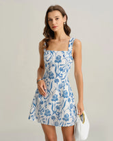 Blue Floral Tie-back Slip Mini Dress