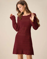Wine Red Bell Sleeve A-Line Sweater Dress