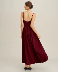 Wine Red Pleated Slip Maxi Dress