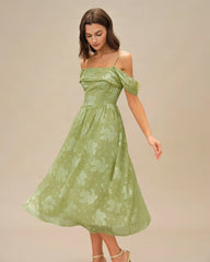 Green Floral Sleeveless Midi Dress