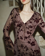 Purple V Neck Floral Mini Dress