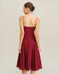 Red Chiffon A-Line Slip Midi Dress