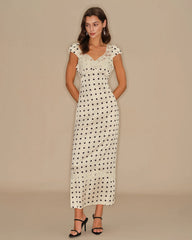 Apricot Polka Dot Lace Maxi Dress