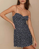 Blue Floral Tie Strap Mini Dress