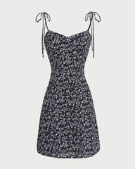 Blue Floral Tie Strap Mini Dress