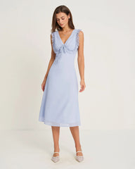 Blue V Neck Midi Dress