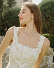 Yellow Floral Ruched Midi Dress