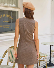 Brown Gingham A-Line Sleeveless Mini Dress