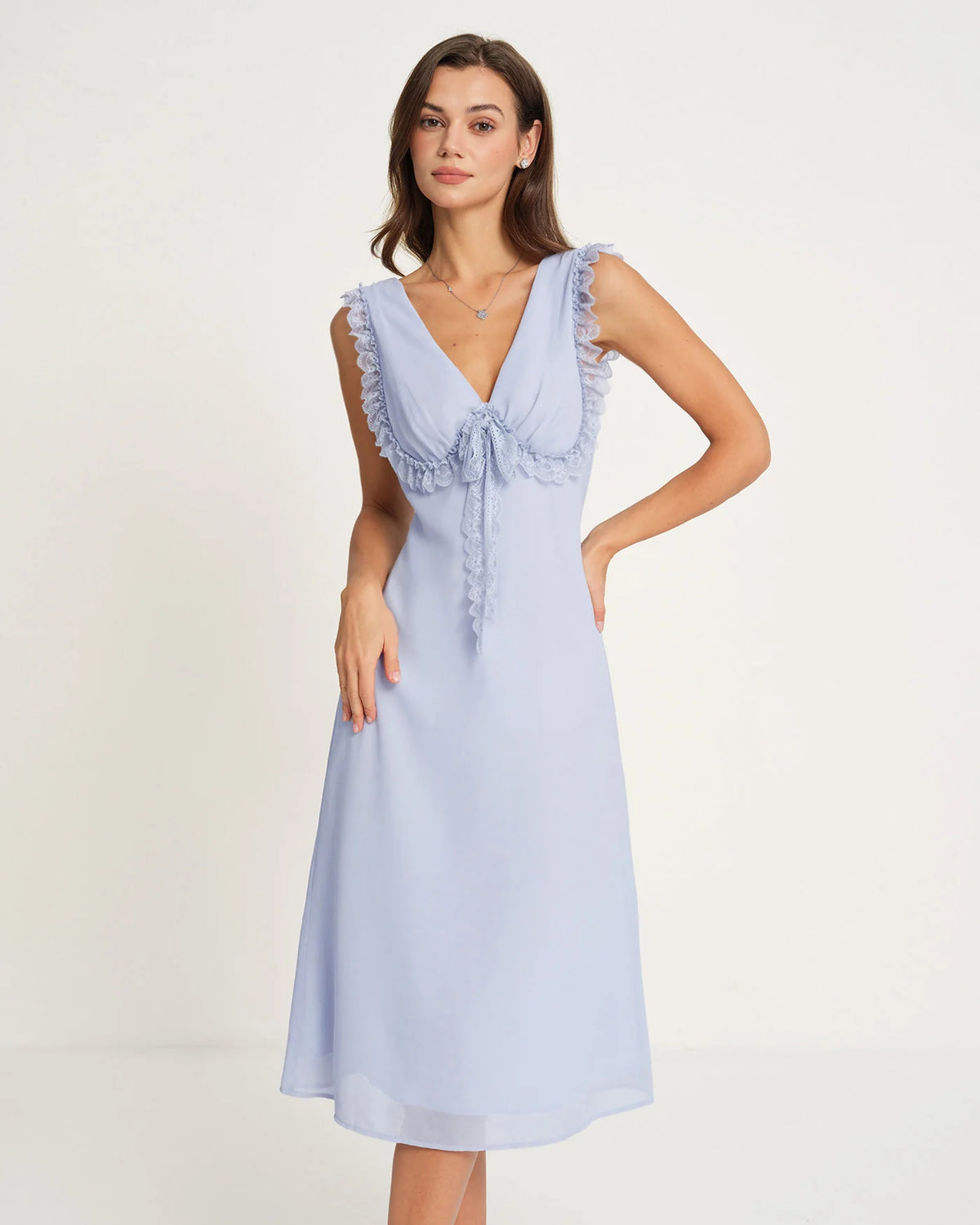 Blue V Neck Midi Dress