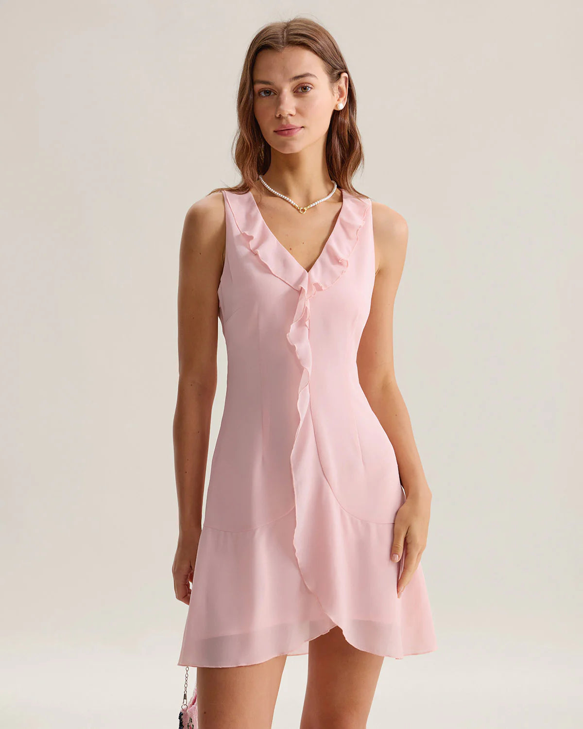 Pink Ruffle Sleeveless Mini Dress