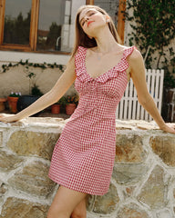 Red V Neck Plaid Slip Mini Dress
