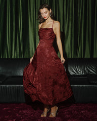 Brick Red X Cross Floral Maxi Dress