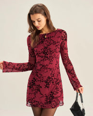 Red Floral Mesh Mini Dress