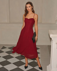 Red A-Line Corset Slip Midi Dress