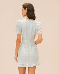 White V Neck Jacquard Mini Dress