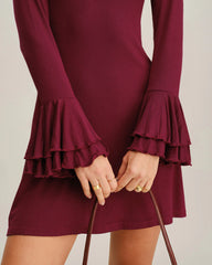 Wine Red A-Line Ruffle Mini Dress