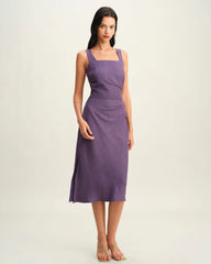 Purple Square Neck Slip Midi Dress