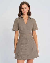 Brown Plaid Collar Mini Dress