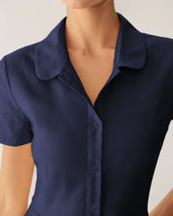 Navy Pocket Short Sleeve Midi Dress