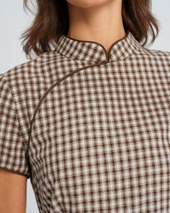 Brown Plaid A-Line Mini Dress