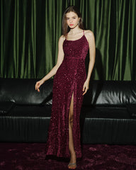Wine Red Sequins X Cross Maxi Dress
