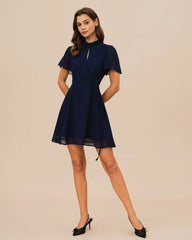 Blue Butterfly Sleeve Mini Dress