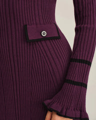 Purple  Contrasting Bell Sleeve Sweater Dress