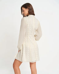 Beige Chiffon Mock Neck Mini Dress