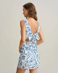 Blue Floral Tie-back Slip Mini Dress