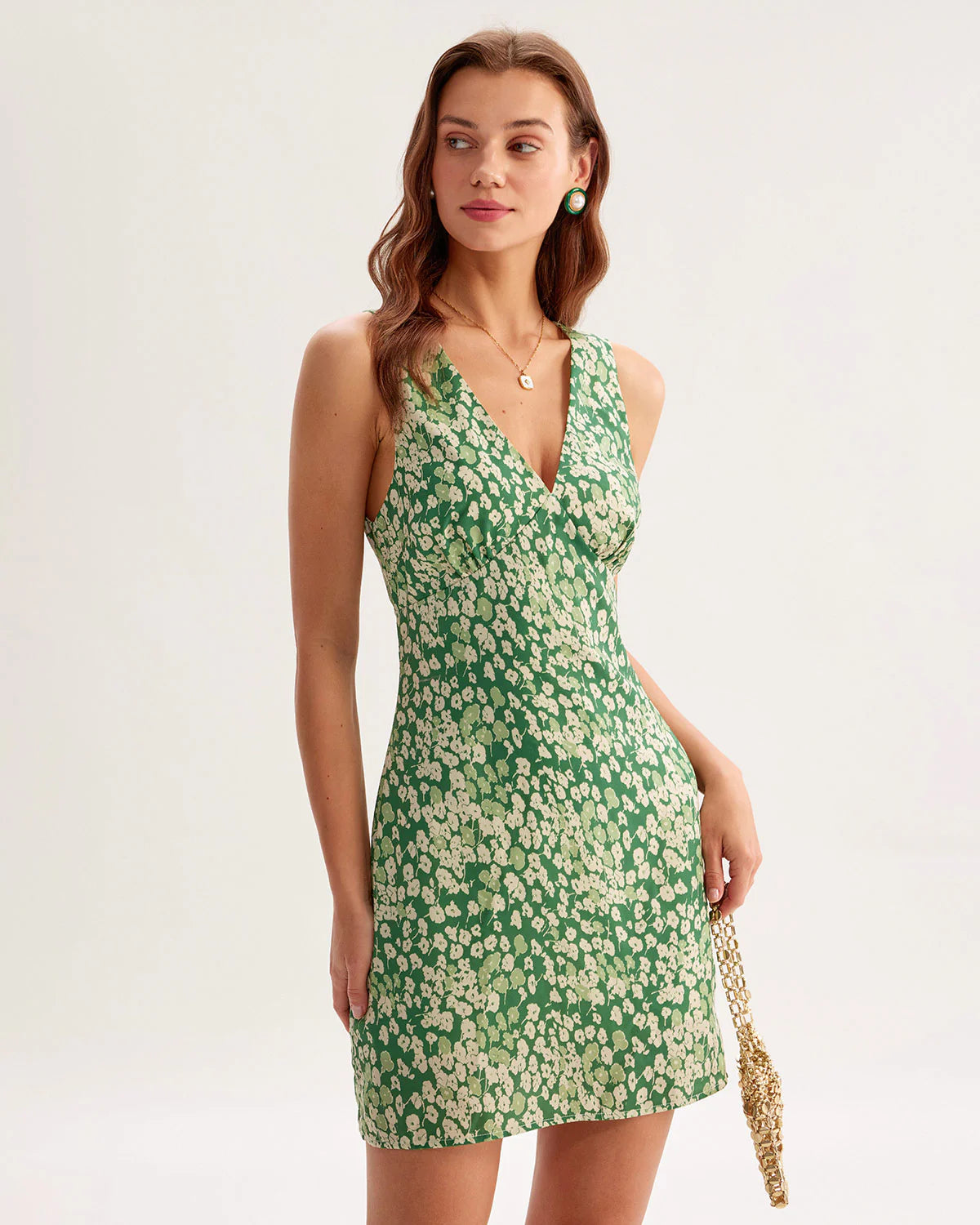 Green Floral Sleeveless Mini Dress