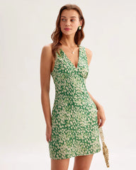 Green Floral Sleeveless Mini Dress