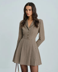 Brown Gingham Collar Cotton Mini Dress