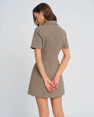 Brown Plaid Collar Mini Dress
