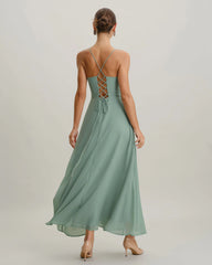Green Slit Slip Maxi Dress
