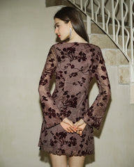 Purple V Neck Floral Mini Dress