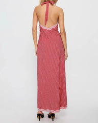 Red Plaid Halter Maxi Dress