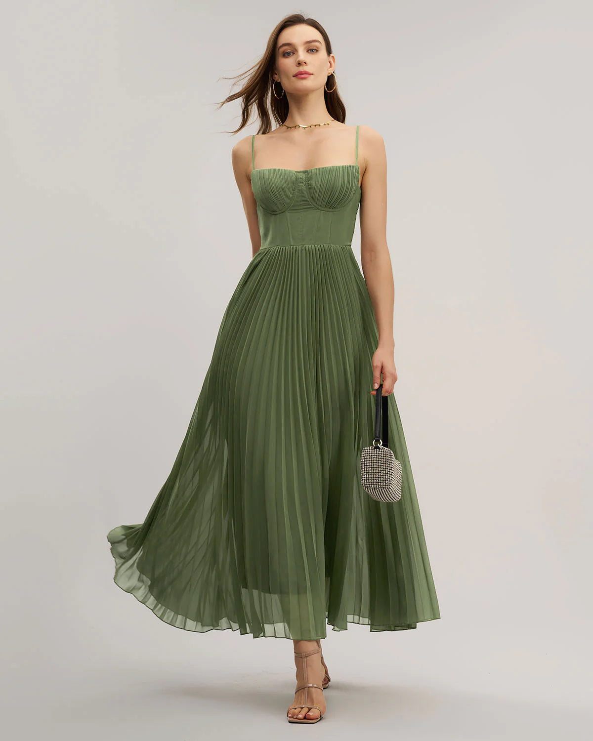 Green Sweetheart Neck Flowy Slip Maxi Dress