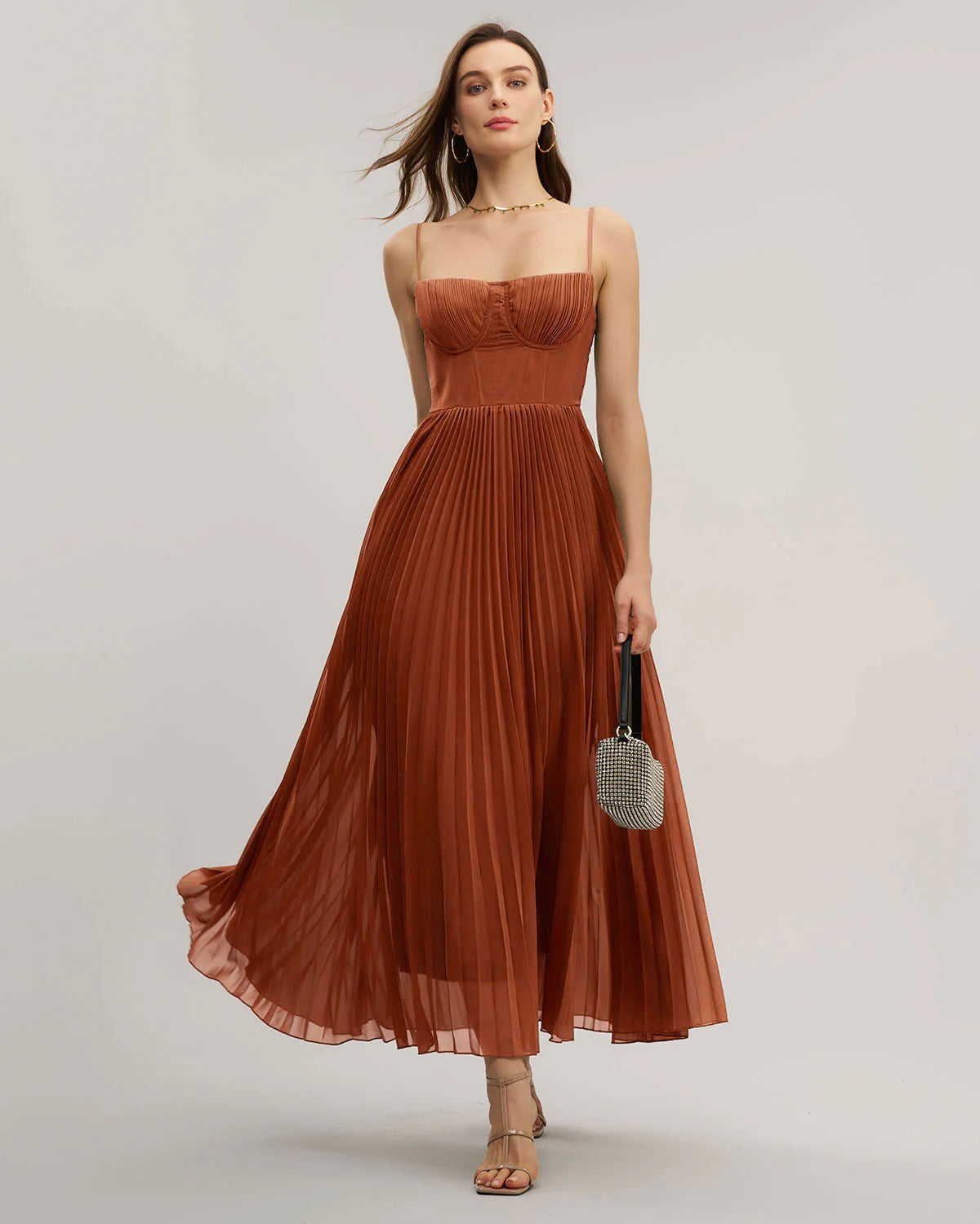 Caramel Sweetheart Neck Flowy Slip Maxi Dress