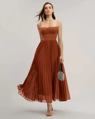Caramel Sweetheart Neck Flowy Slip Maxi Dress