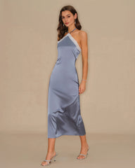 Blue Halter Slip Midi Dress