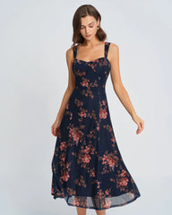 Blue Floral Slip Midi Dress