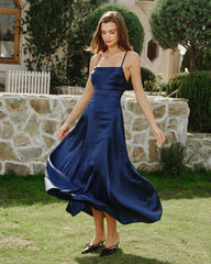 Navy Satin Slip Maxi Dress