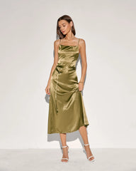 Green Belt Slip Midi Dress