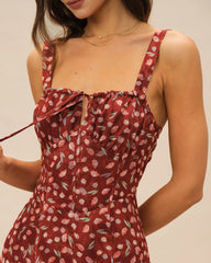 Wine Red Floral Slip Midi Dress
