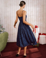 Blue Jacquard A-Line Slip Midi Dress