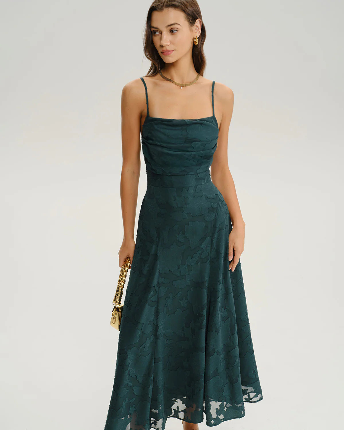 Green Jacquard A-Line Slip Maxi Dress