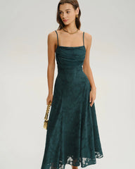 Green Jacquard A-Line Slip Maxi Dress