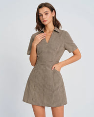 Brown Plaid Collar Mini Dress
