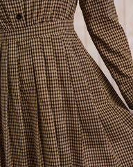 Brown Plaid Pleated Mini Dress