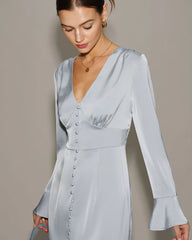 Grey Satin Bell Sleeve Maxi Dress